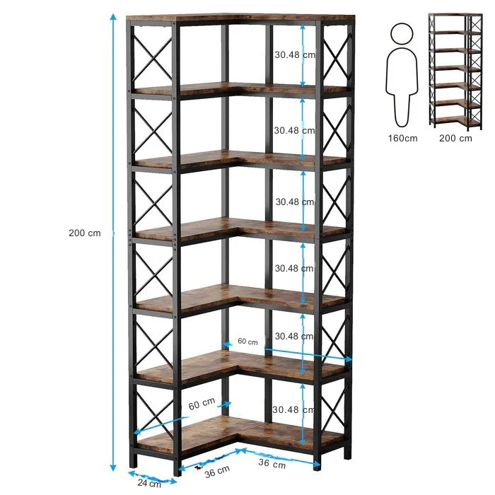 7-Tier Corner Bookshelf Display Storage Rack