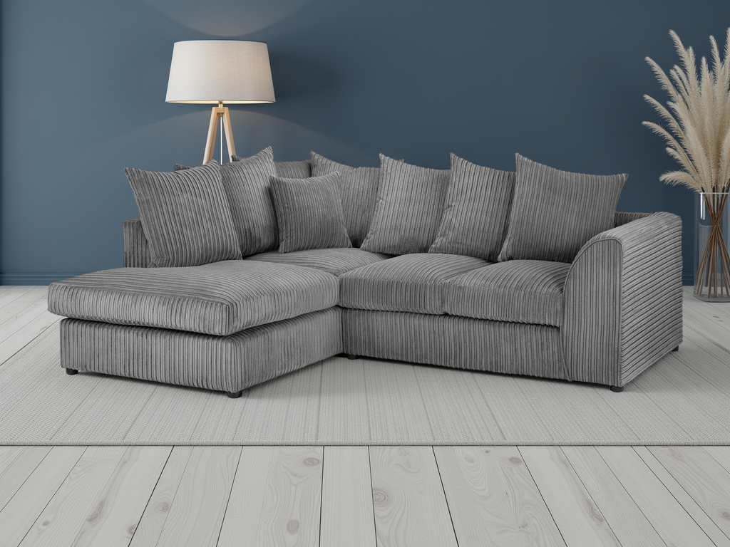 Harley Jumbo Grey Left-Hand Corner Sofa: Removable Foam Cushions, Solid Frame
