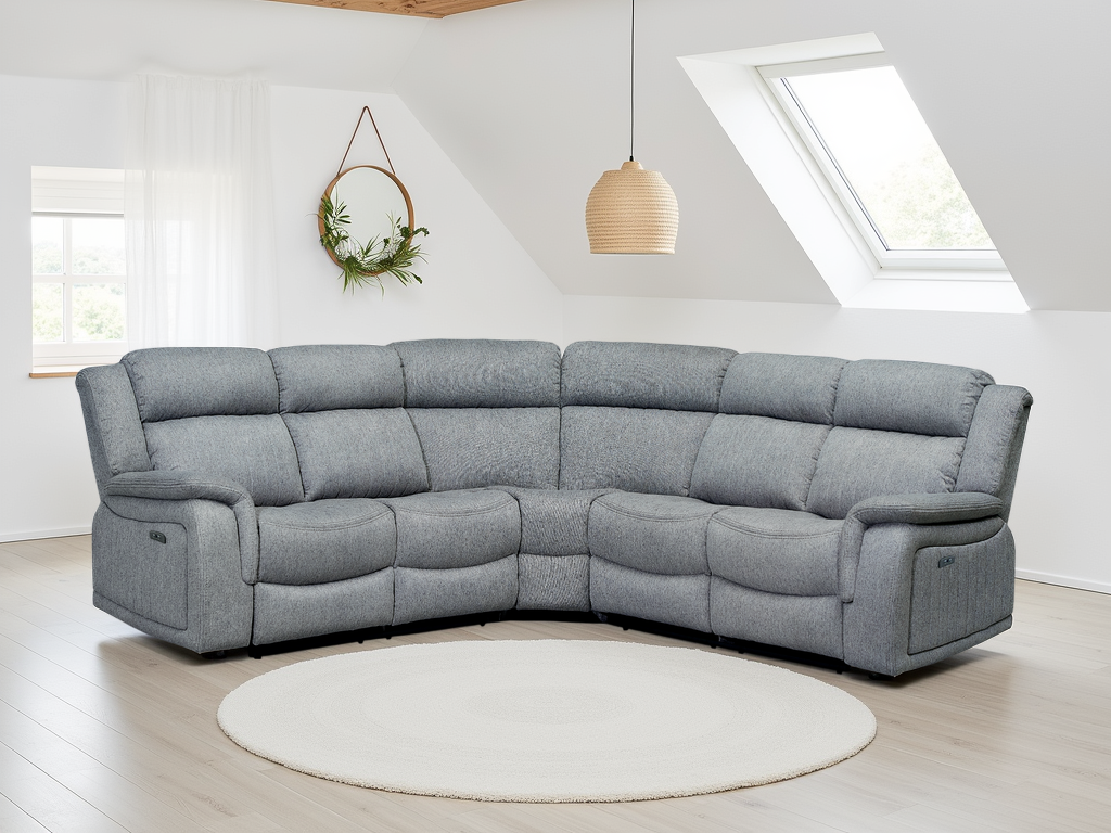 Linden Luxe Grey Electric Recliner Large Corner Sofa Plush Fabric