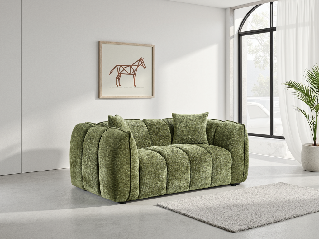 Venice 2-Seater Velvet Sofa: Channel Tufted Design, Deep Seating