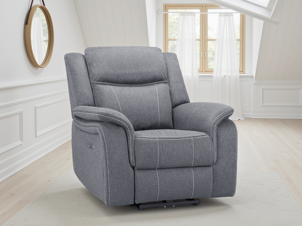 Galaxy Tech Electric Recliner Armchair: Grey Fabric, USB,