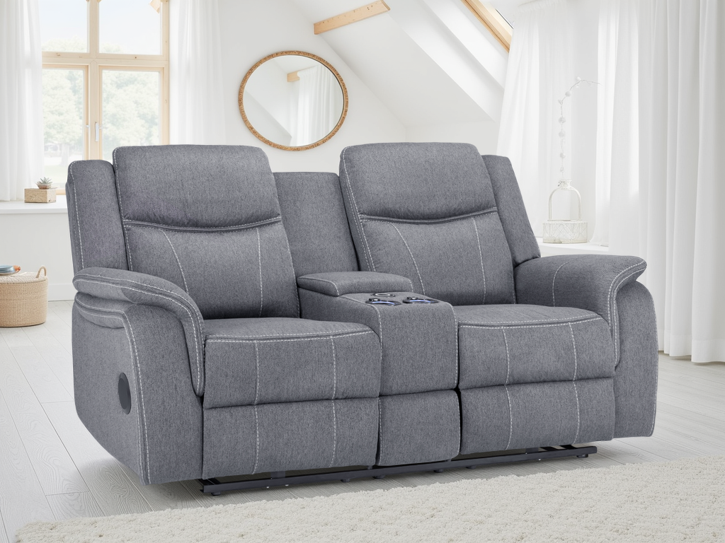 Galaxy Tech Electric Recliner 2 Seater: Black Leather, USB, Cup Holders, Storage