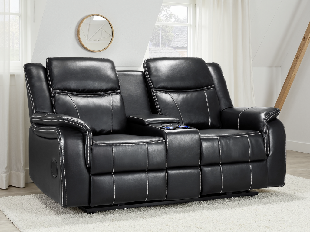 Galaxy Tech Electric Recliner 2 Seater: Black Leather, USB, Cup Holders, Storage