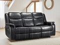 Galaxy Tech 3-Seater Electric Recliner: Black Leather, USB Charging, Cupholders