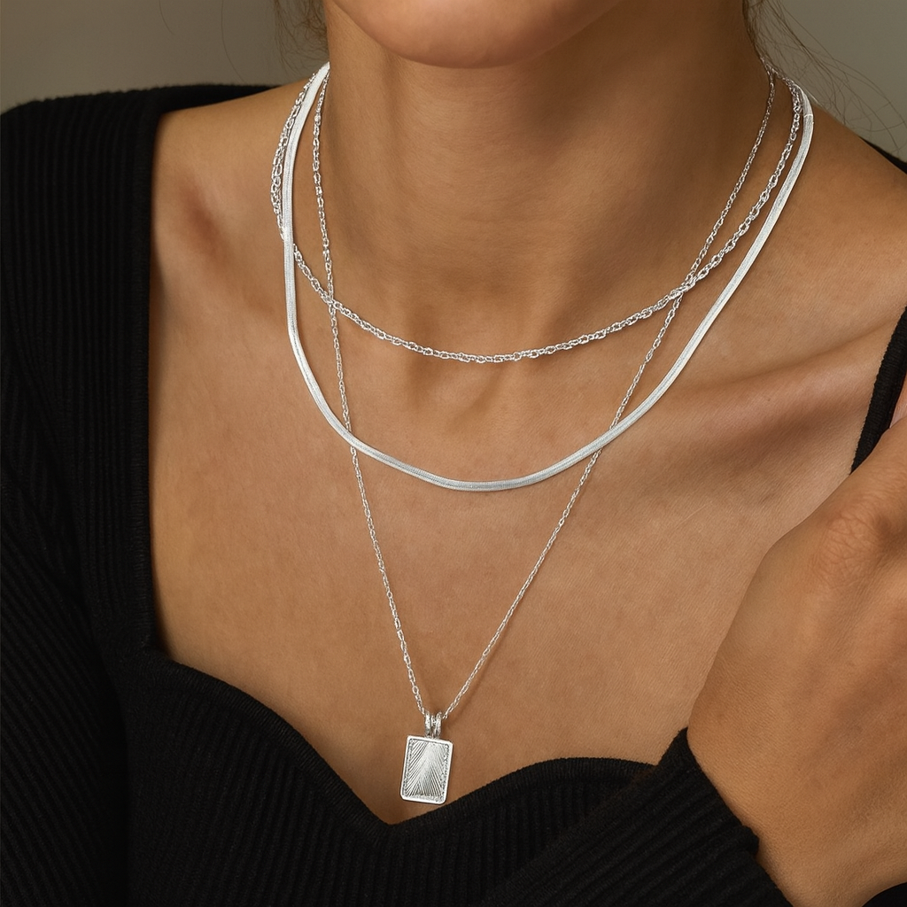 18K Gold Plated Radiant Rectangle Necklace