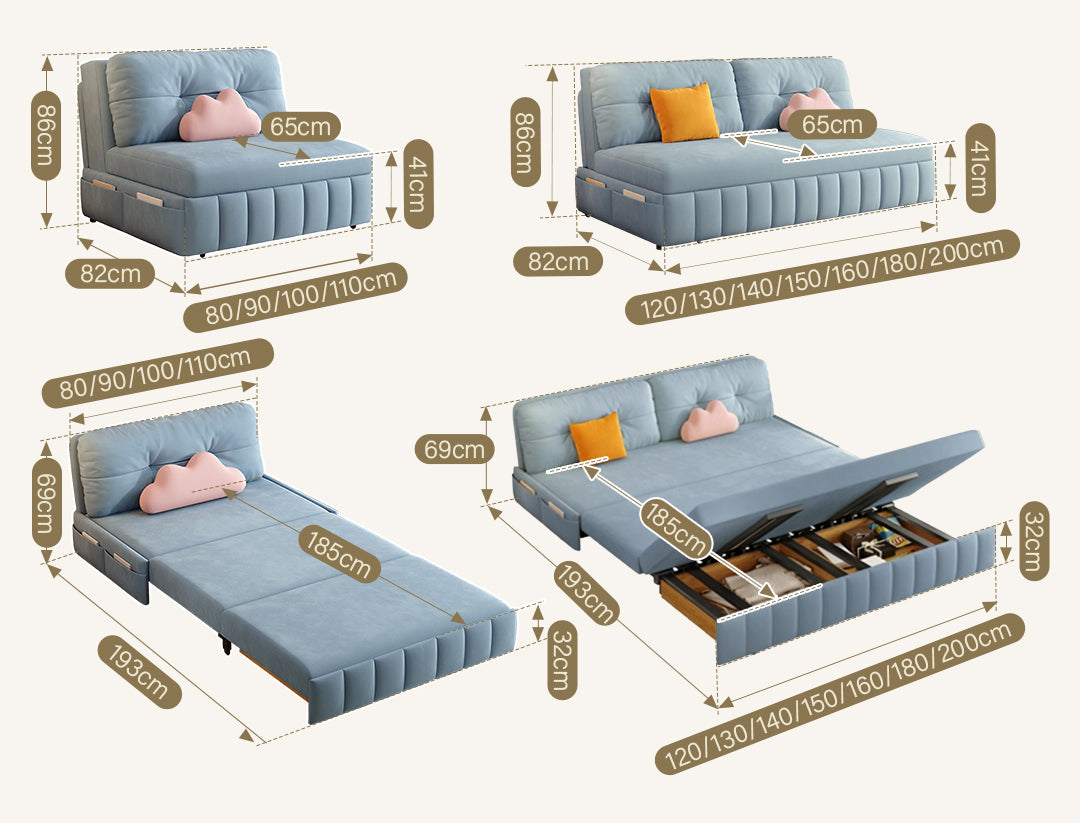 Mehta Single Seater Sofa Bed, Two Seater Sofa Bed, Blue