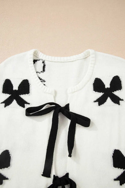 White Lace Bow Knit Cardigan Women UK