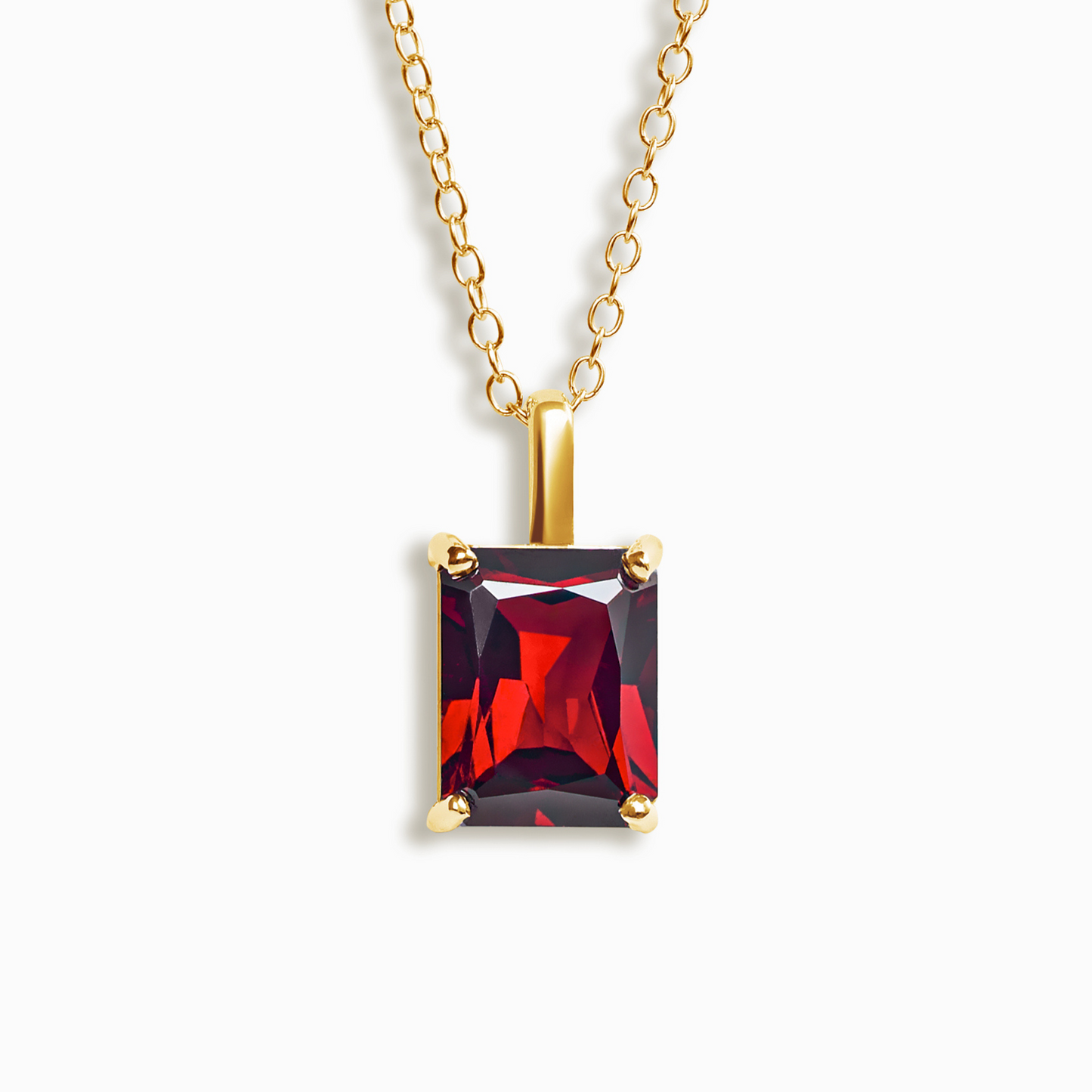 Garnet Emerald Cut Pendant Necklace in 18k Gold Vermeil