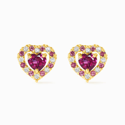 Red Heart Rhodolite Garnet Stud Earrings in 18k Gold Vermeil