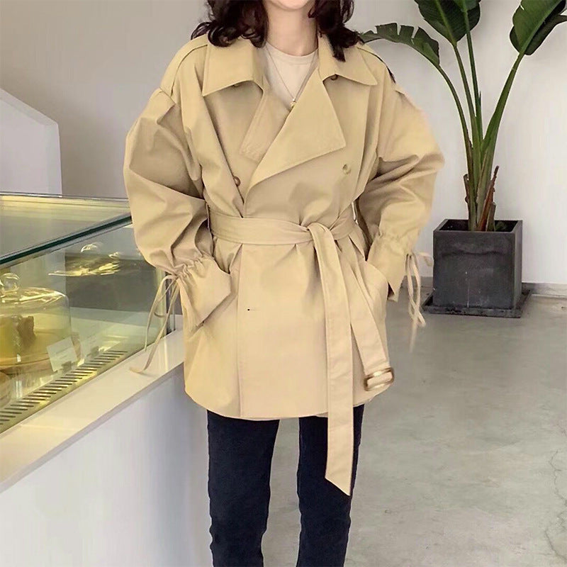New British Style Waist Flared Sleeve All-match Trench Coat