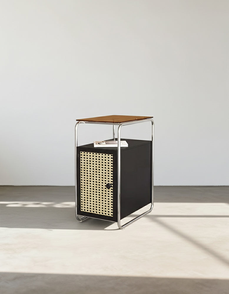 Edison Clear Acrylic & Rattan Side Table, Black