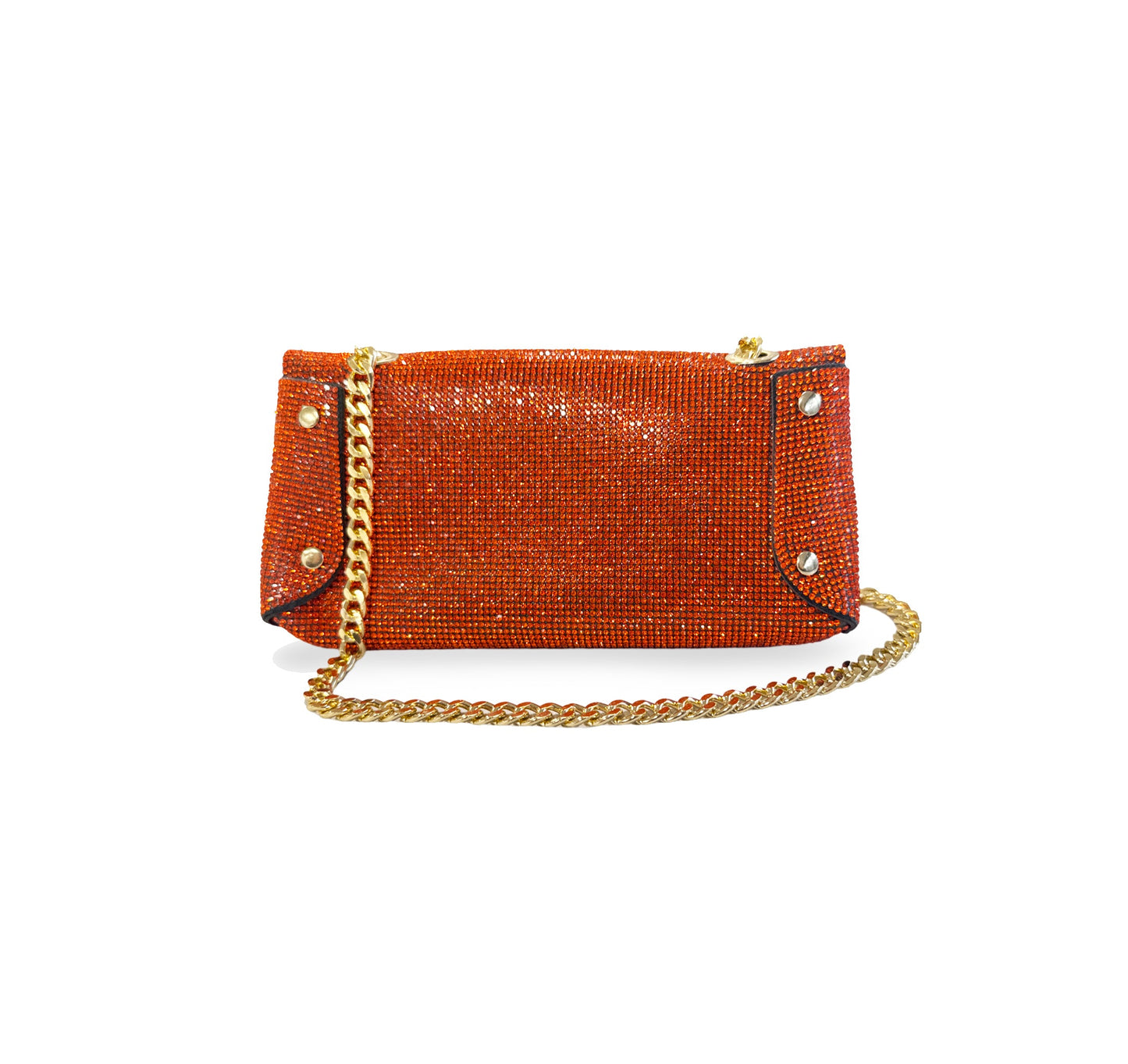 Caprilite Small Crossbody Bag Sparkly Crystal Clutch Fold Handbag Burnt Orange