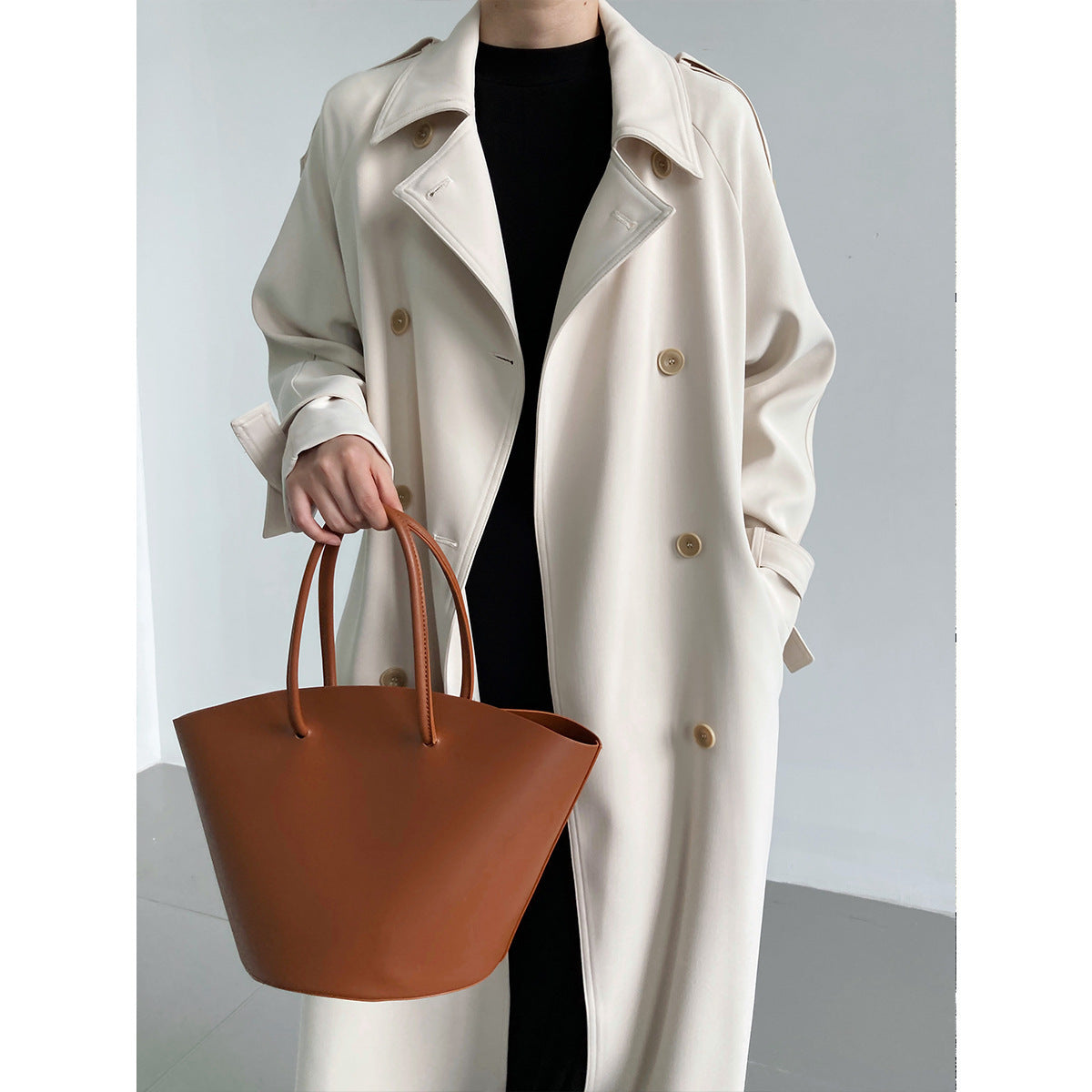 Autumn Drape British Style Loose Mid-length Over-the-knee Windbreaker Jacket Women