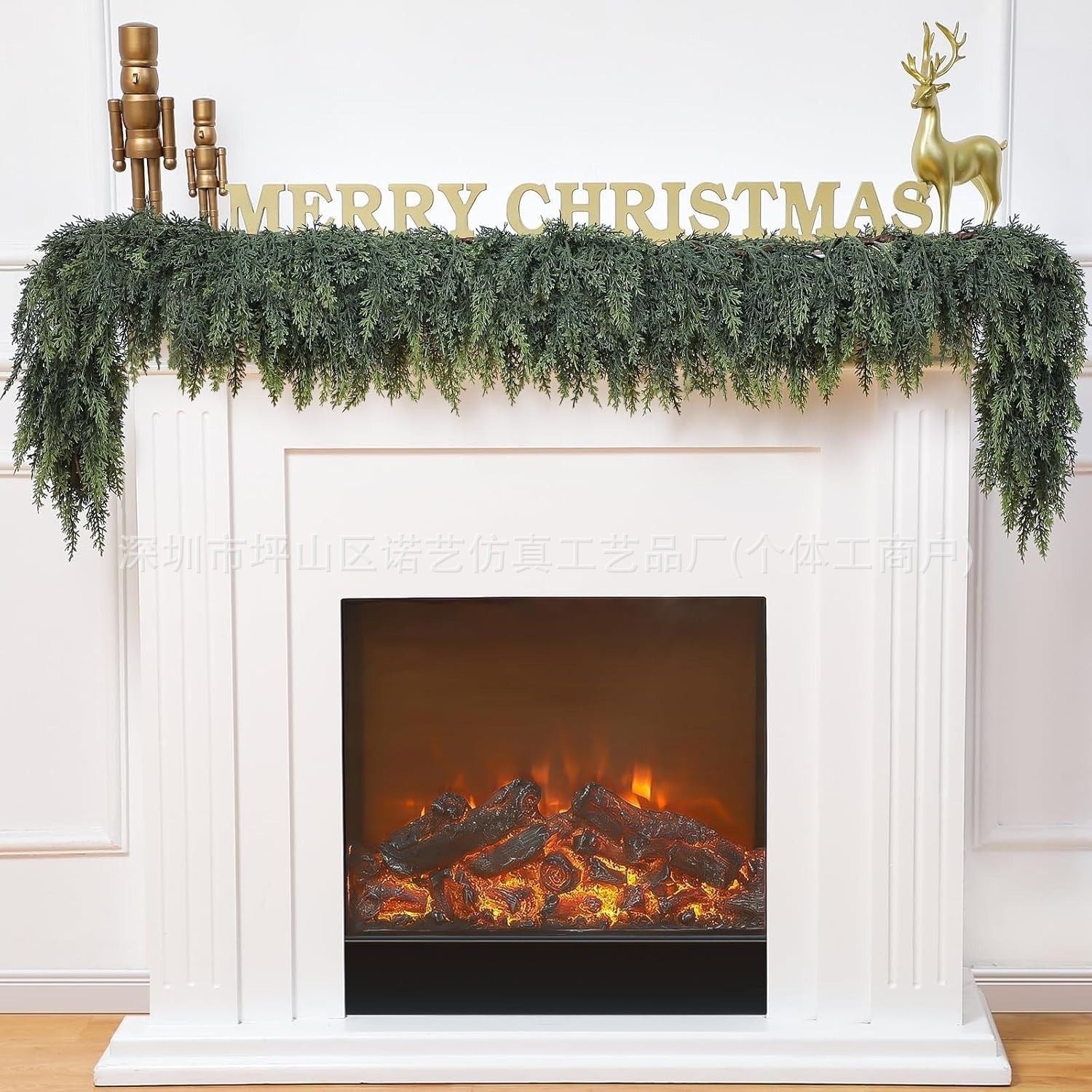 Christmas Pine Needle Garland Soft Rubber Feel Norfolk Pine Cypress Rattan