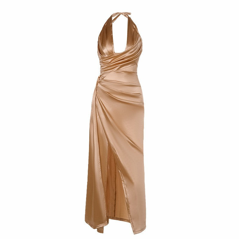 Women's Autumn Deep V Gathered Neck Party Cocktail Dress