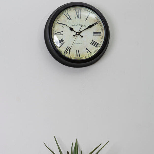 36cm Dia Black Lined Rim Wall Clock | Robello
