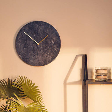 Lamonte 30cm Dia Black Marble Wall Clock