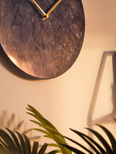 Lamonte 30cm Dia Black Marble Wall Clock