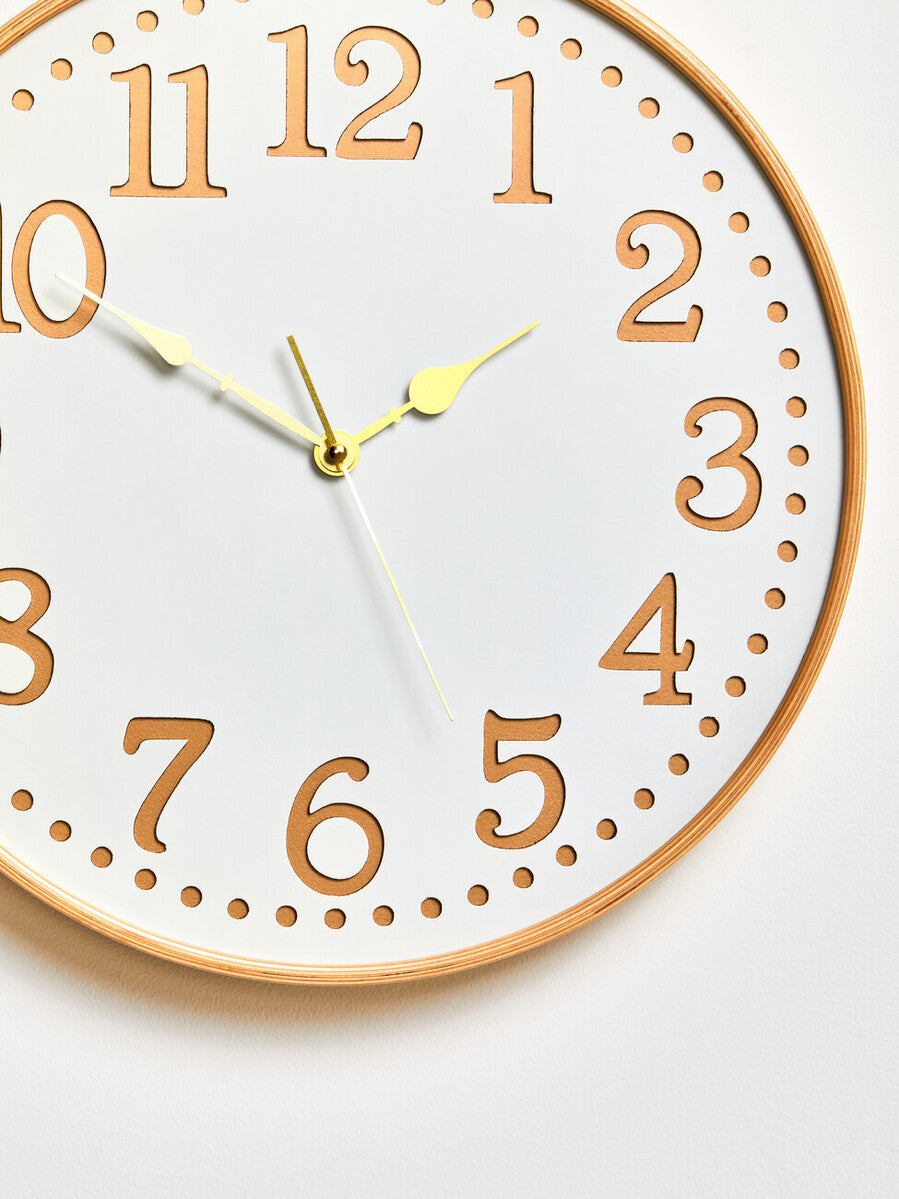 Vitus 40cm Dia White Wood with Gold Numbers Wall Clock