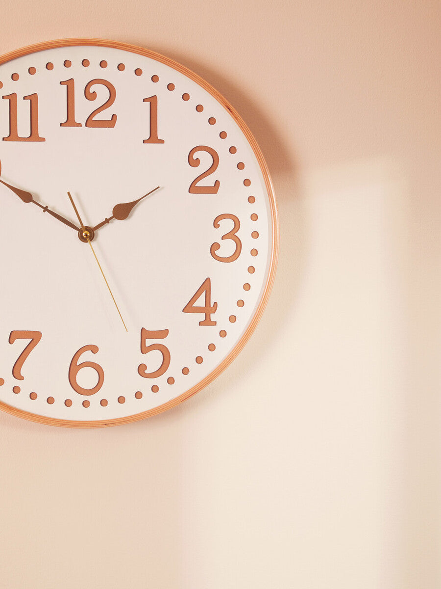 Vitus 40cm Dia White Wood with Gold Numbers Wall Clock