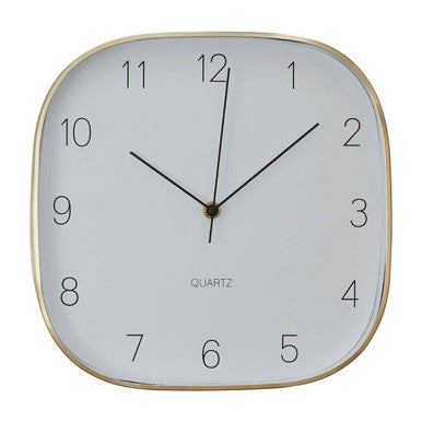 Elko 29cm Dia Square Gold Finish Case Wall Clock