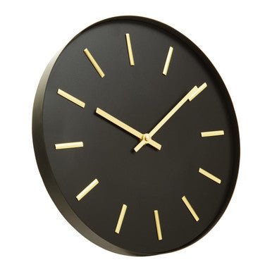 30.5cm Dia Black and Gold Wall Clock | Vitus