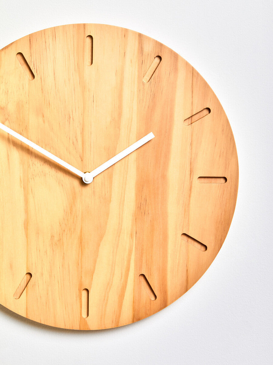 35cm Dia Natural Finish Oak Wood Wall Clock | Vitus