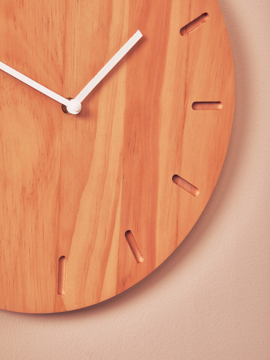 35cm Dia Natural Finish Oak Wood Wall Clock | Vitus