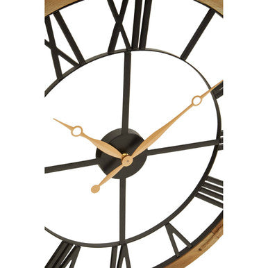 Vitus 60cm Dia Black Metal Wall Clock with Gold Finish Hands