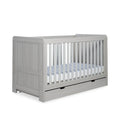 Ickle Bubba Pembrey Cot Bed & Under Drawer Ash Grey - Premium Sprung Mattress