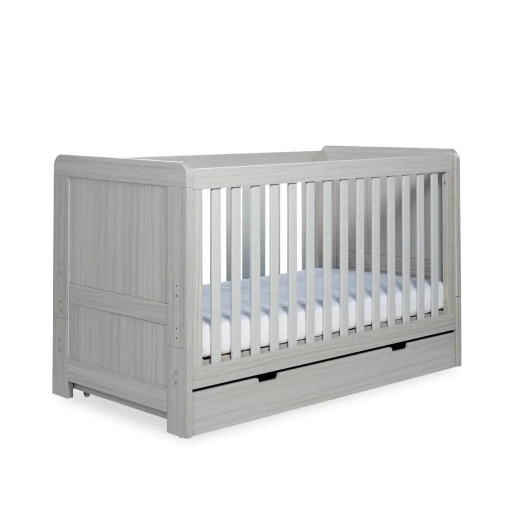 Ickle Bubba Pembrey Cot Bed & Under Drawer Ash Grey - Without Mattress