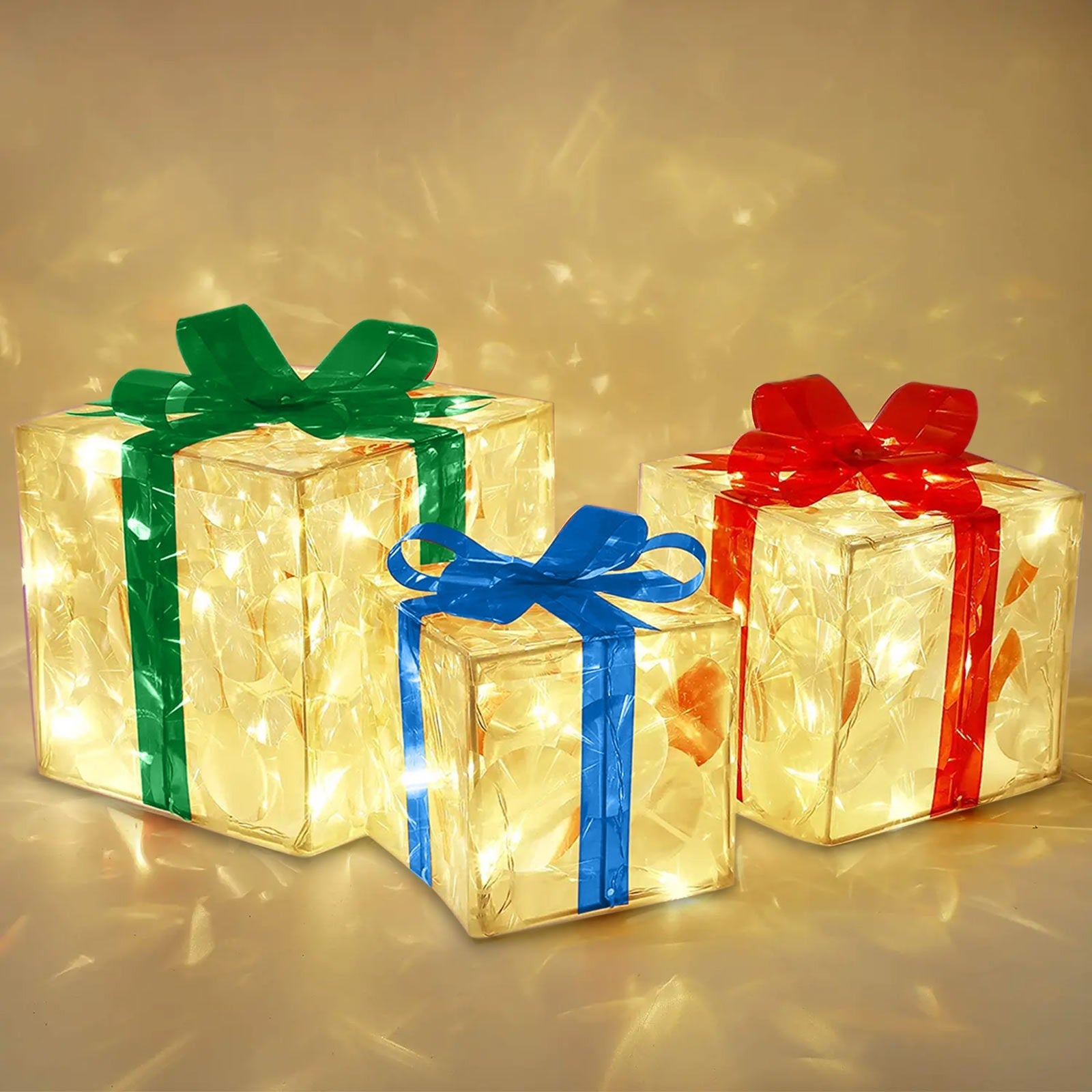 Christmas Glowing Decoration Gift Box Ornament With Bow Christmas Lighting Box Outdoor Lighting Christmas Party Desktop Ornament
