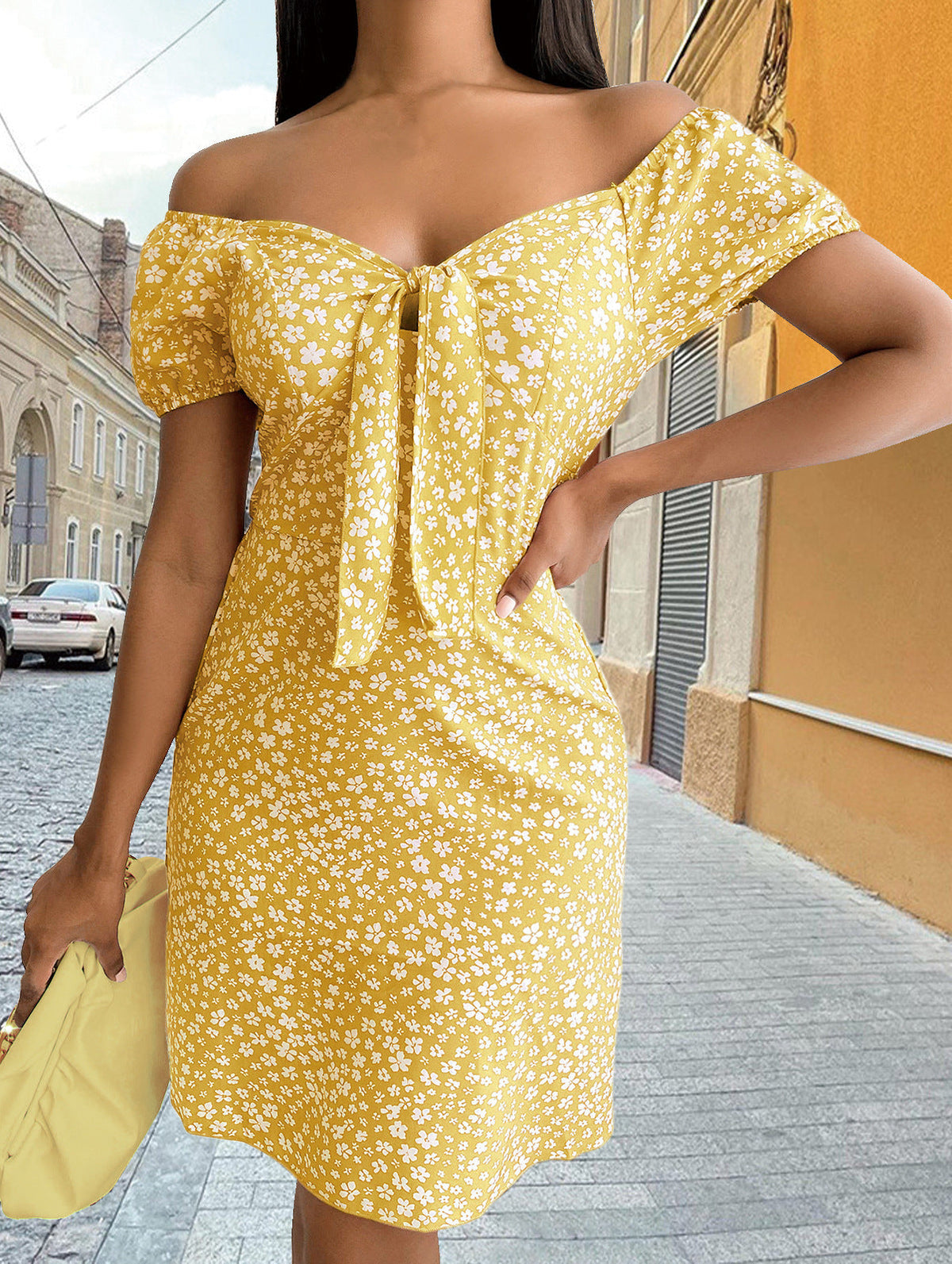 Women's V-Neck Backless Print Dress