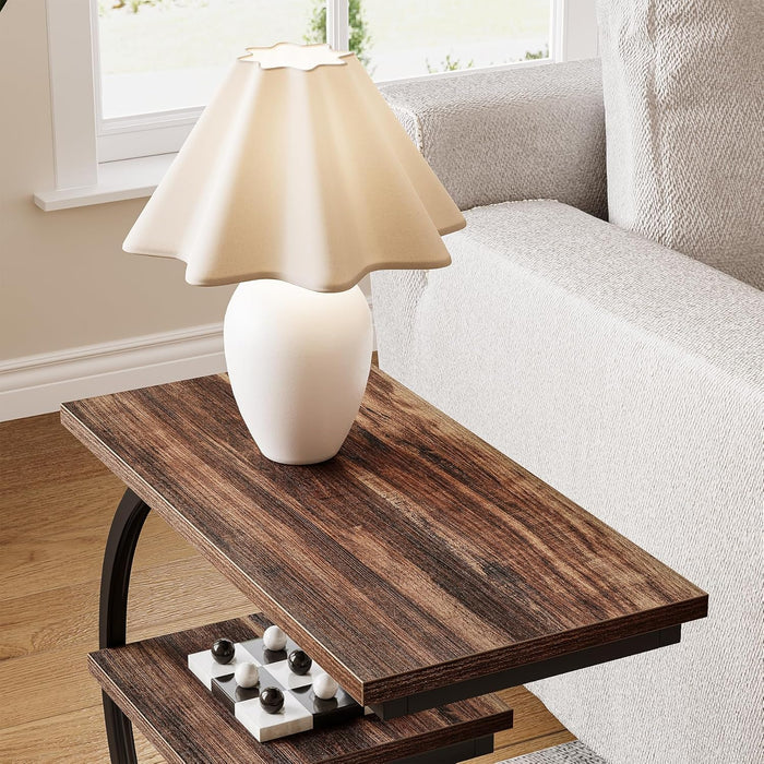 Modern C-Shaped Side Table - Living Room & Bedroom Accent Table with Curved Metal Frame