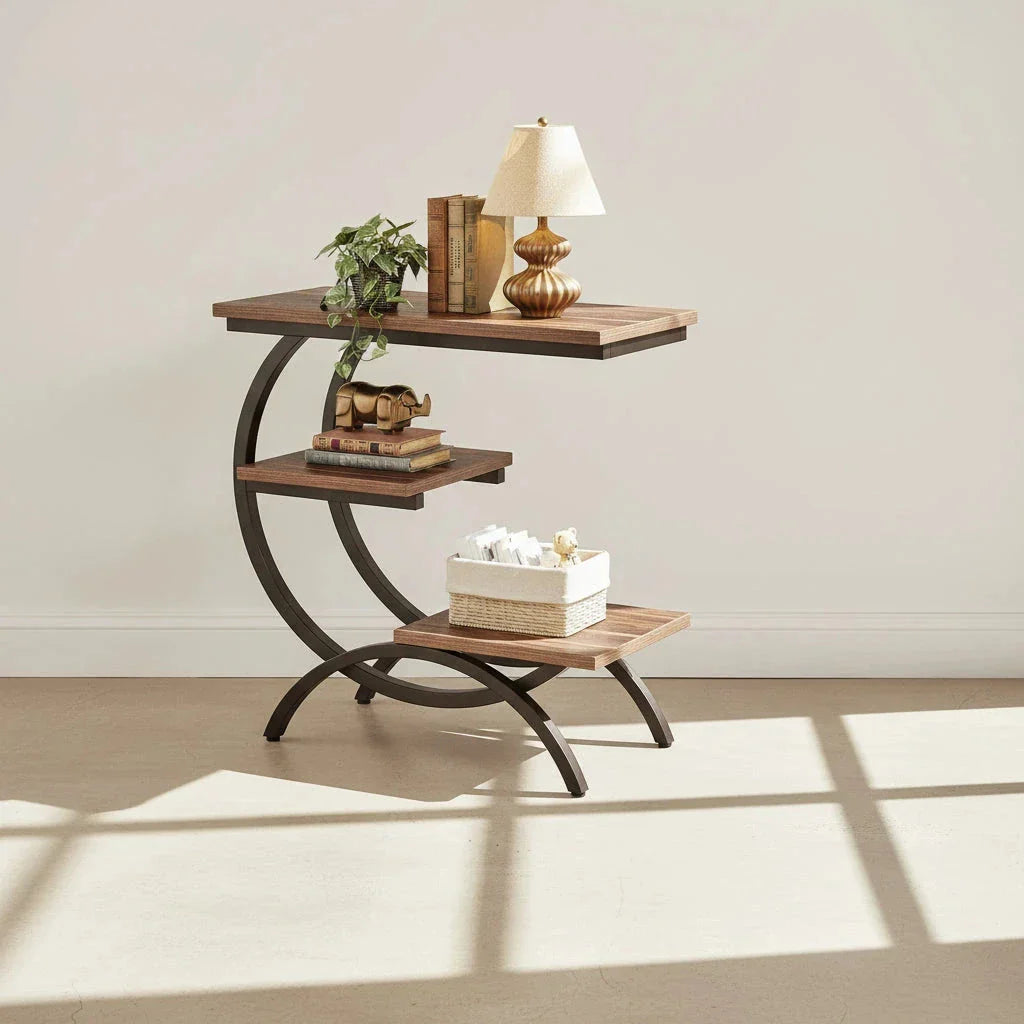 Modern C-Shaped Side Table - Living Room & Bedroom Accent Table with Curved Metal Frame