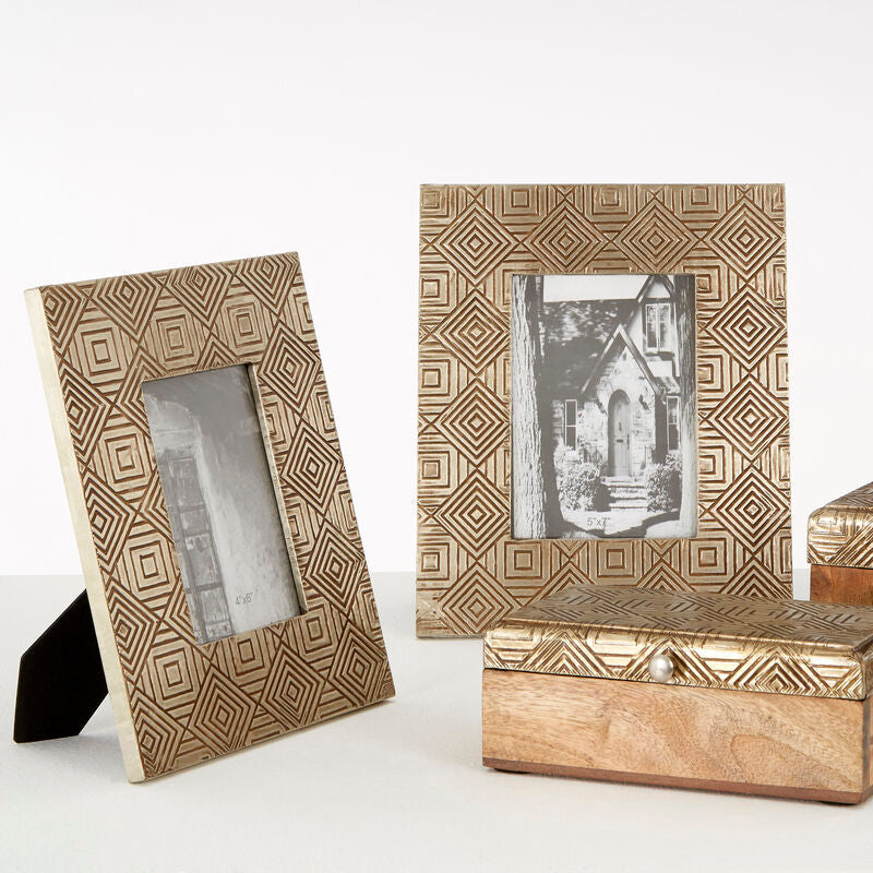 Bowerbird Metallic Tribal 5x7 Photo Frame in Antique Silver Finish