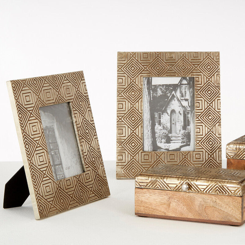 Bowerbird Metallic Tribal 4x6 Photo Frame in Antique Silver Finish