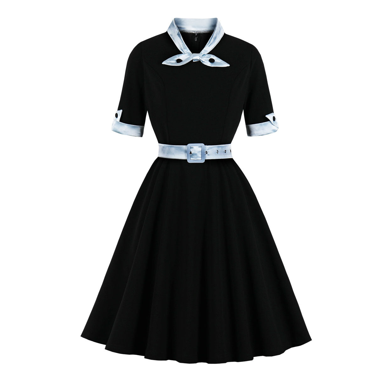 V-neck slim fit patchwork swing dress