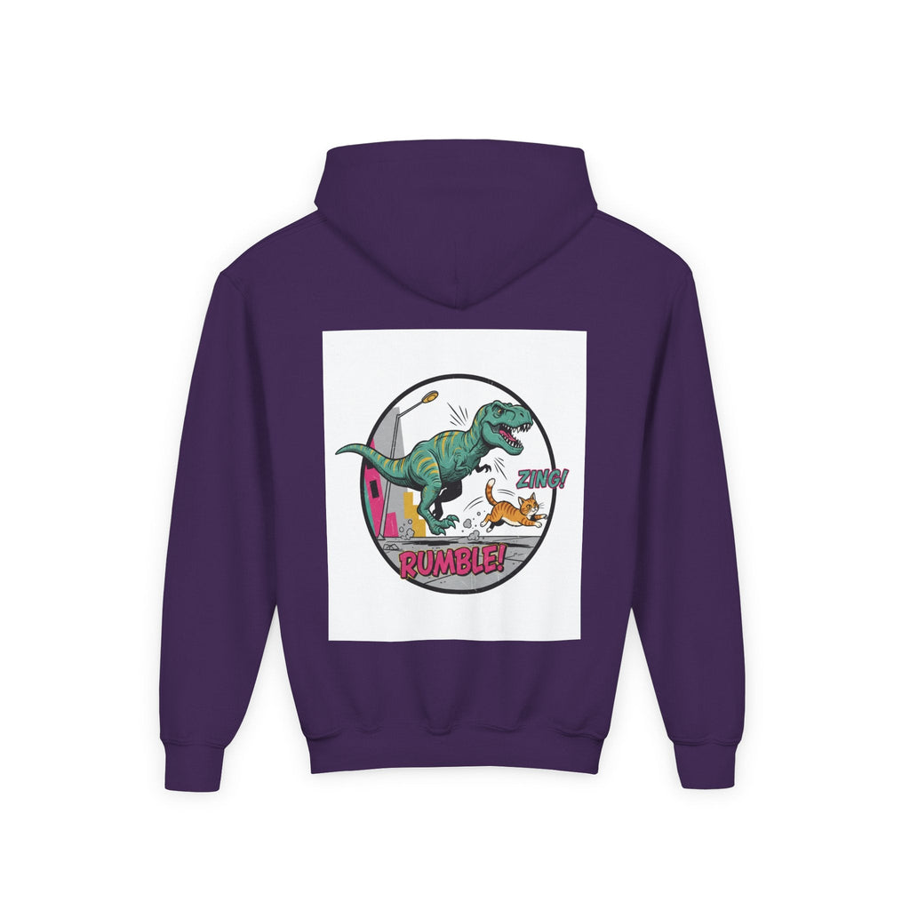 T-Rex Chase Dino Rumble Youth Hoodie | Dinosaur Graphic Sweatshirt