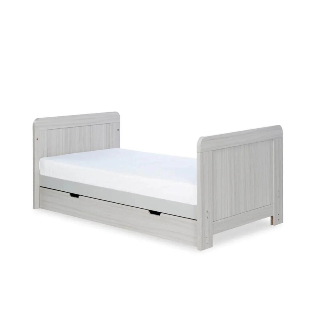 Ickle Bubba Pembrey Cot Bed & Under Drawer Ash Grey - Premium Sprung Mattress
