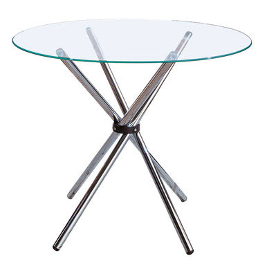 Clear Glass Top Round Dining Table with Silver Finish Metal Cross Base, Afton