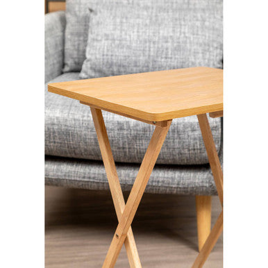 Natural  Hevea Wood Folding Snack Table with Sturdy Legs, Heva