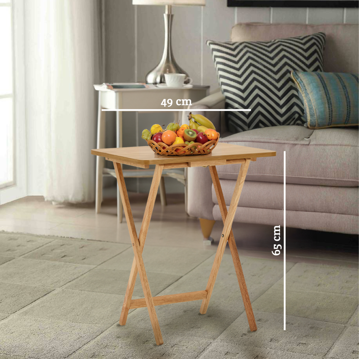 Natural  Hevea Wood Folding Snack Table with Sturdy Legs, Heva