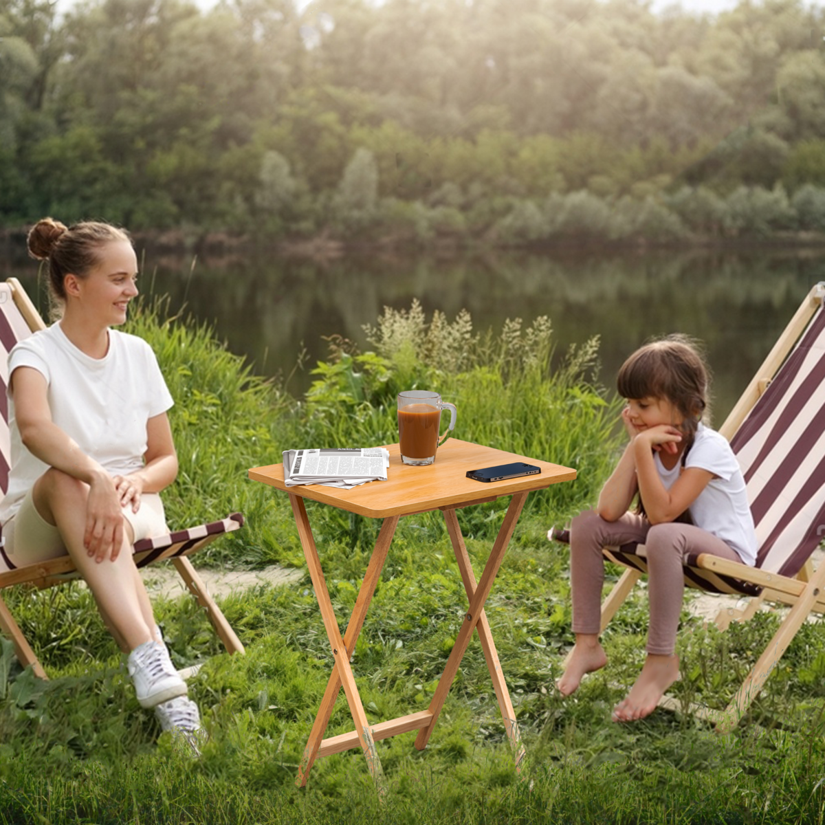 Natural  Hevea Wood Folding Snack Table with Sturdy Legs | Heva