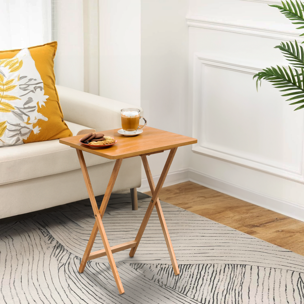 Natural  Hevea Wood Folding Snack Table with Sturdy Legs | Heva