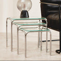 Silver Metal Frame and Clear Glass Top Nest of 3 Tables | Jordan