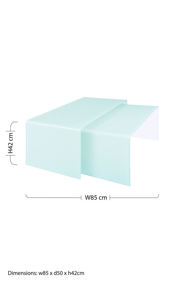 Nest of 2 Aqua Green Curved Glass Coffee Tables, Cascade