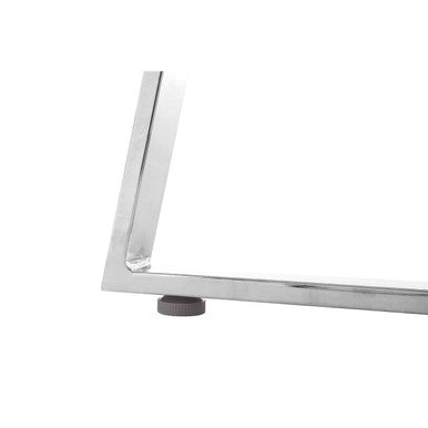 Clear Glass Square Dining Table with Silver Finish Metal Base, Metropolitan