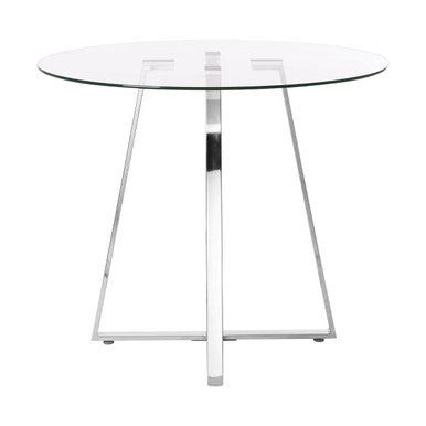 Silver Finish Round Glass Top and Steel Frame Dining Table, Metropolitan