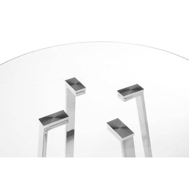 Silver Finish Round Glass Top and Steel Frame Dining Table, Metropolitan